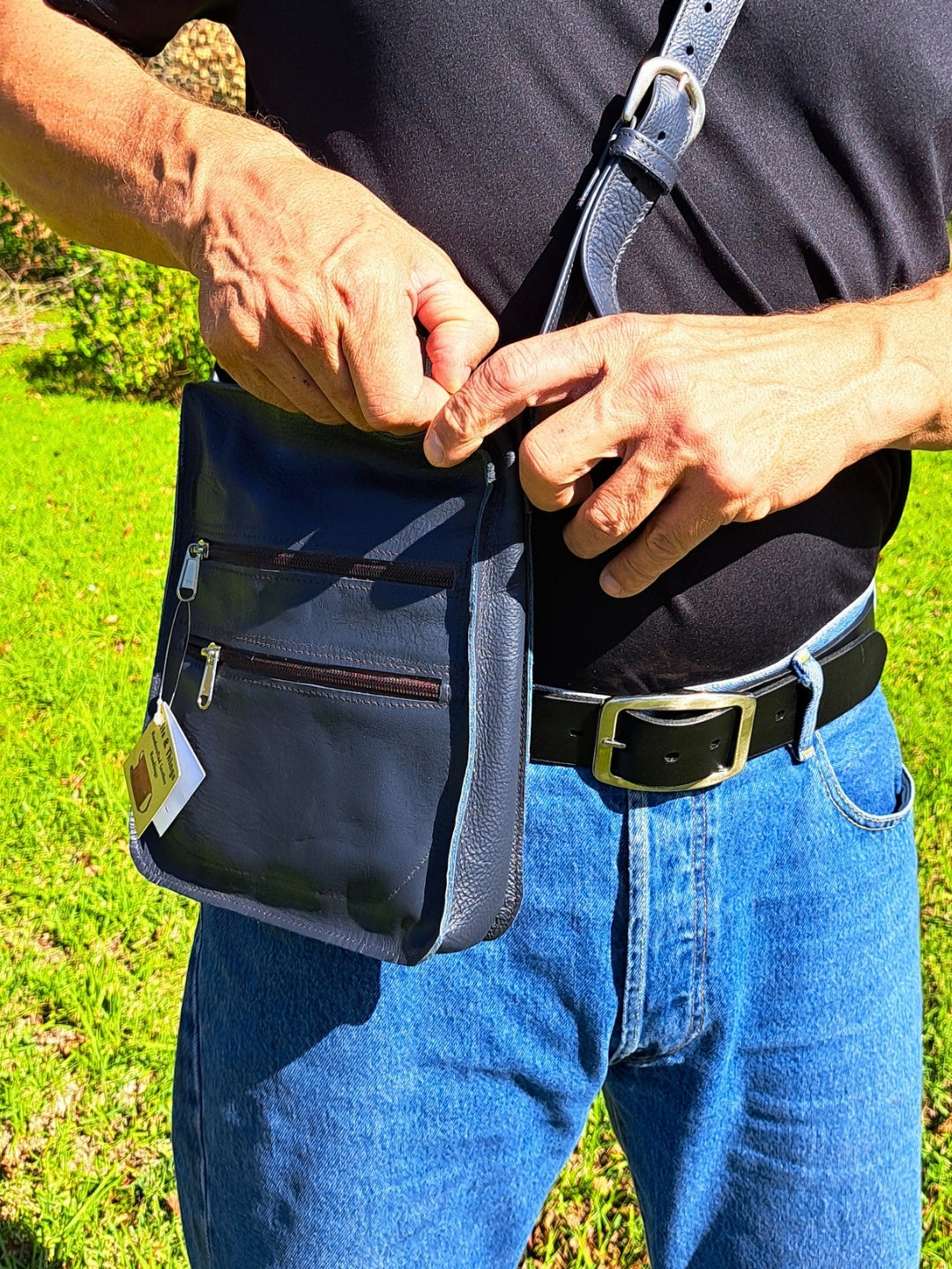Slate Double Zip Unisex Sling Bag