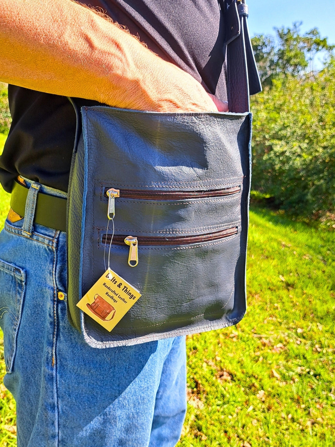 Slate Double Zip Unisex Sling Bag