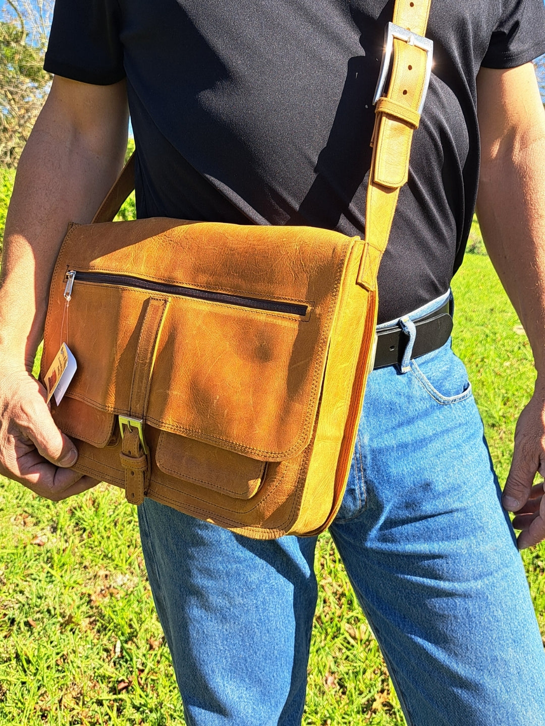Ochre Multi-Pocket Laptop Sling Bag