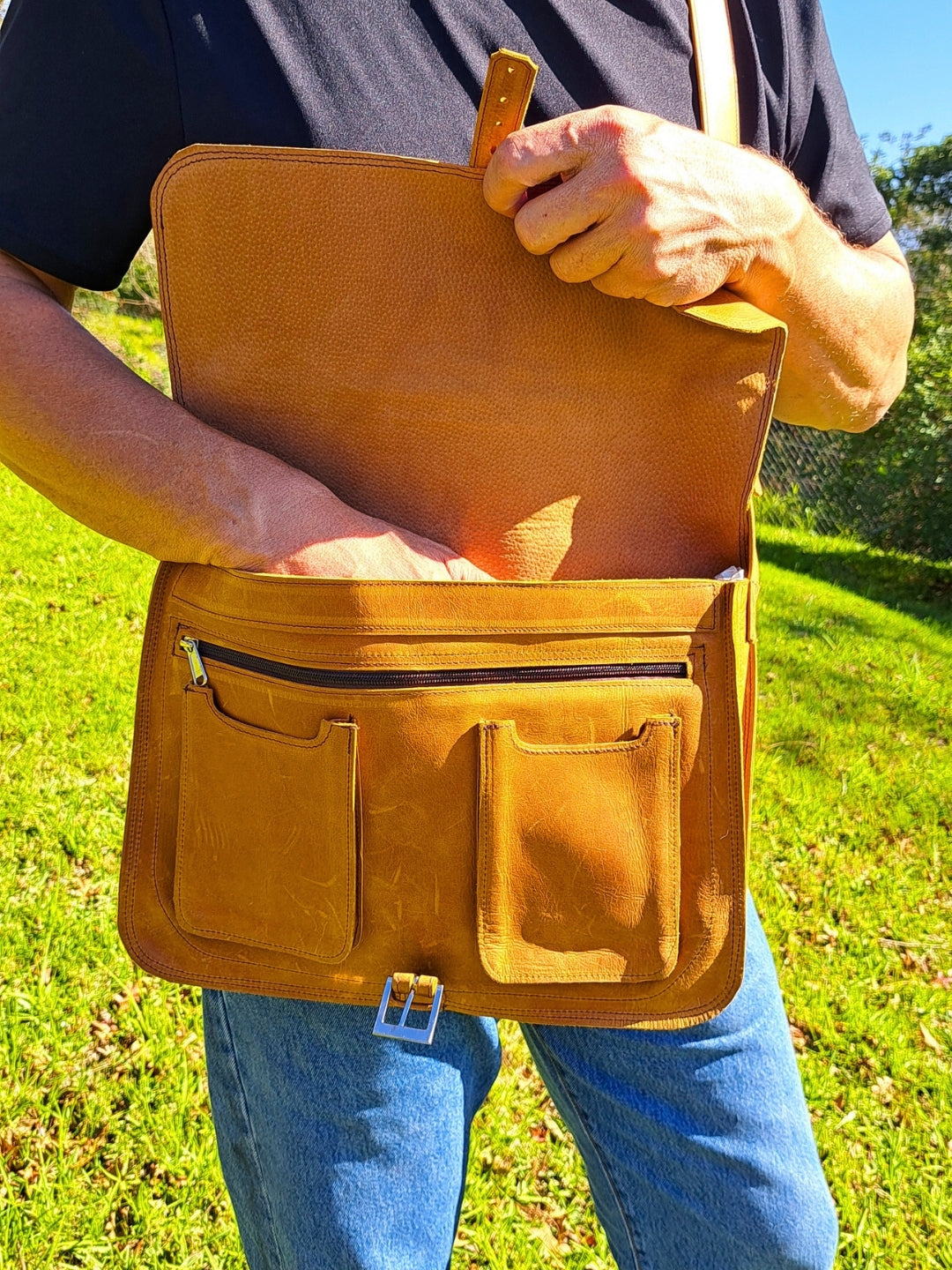 Ochre Multi-Pocket Laptop Sling Bag