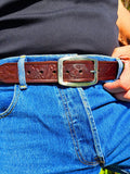 Brown Big Five Embossed Leather Belt (40mm)