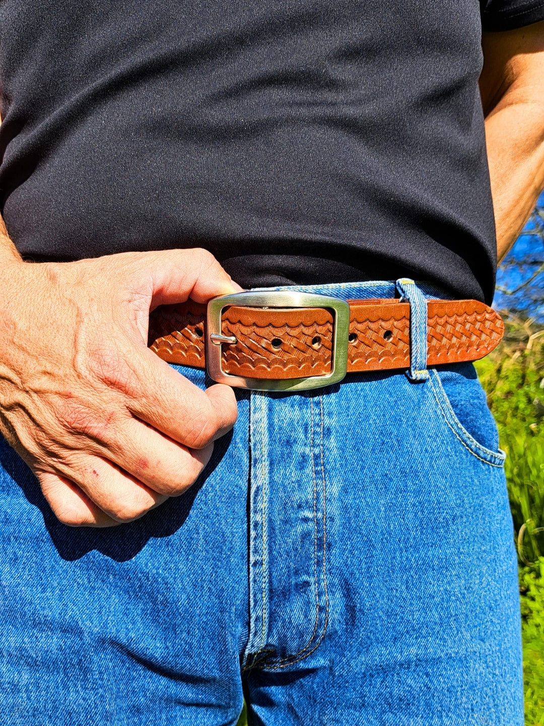 Textured Basketweave Leather Belt (40mm)