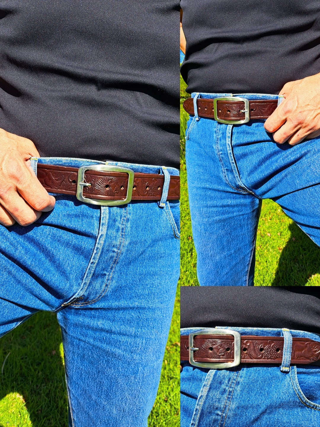 Brown Big Five Embossed Leather Belt (40mm)