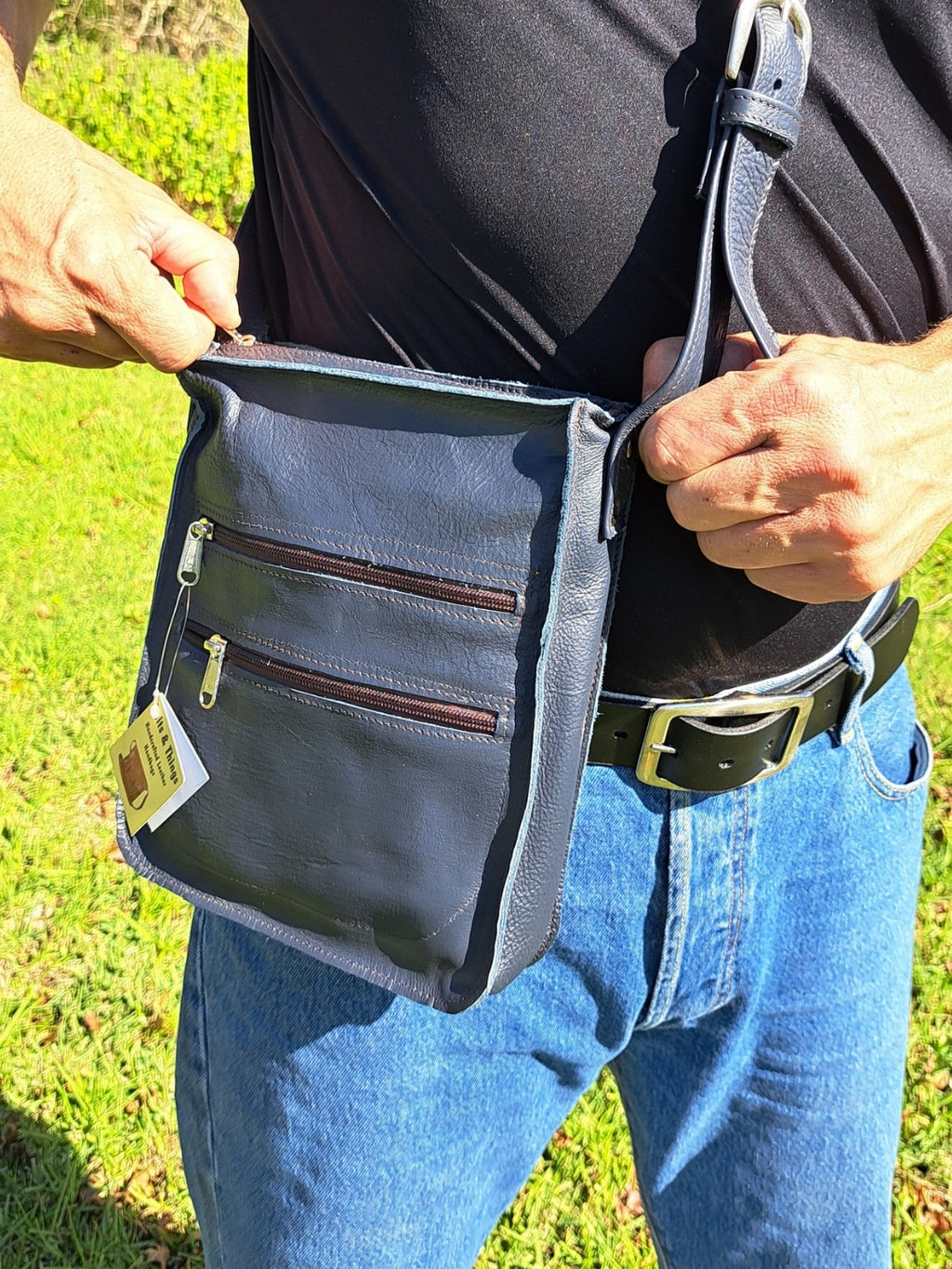 Slate Double Zip Unisex Sling Bag